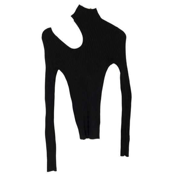 Anine Bing Victoria Top Cutout Ribbed Knit Stretch Cotton Turtleneck Black M - Picture 5 of 10